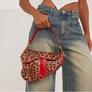 EGO Red Leopard Print Cross Body Saddle Bag NWT